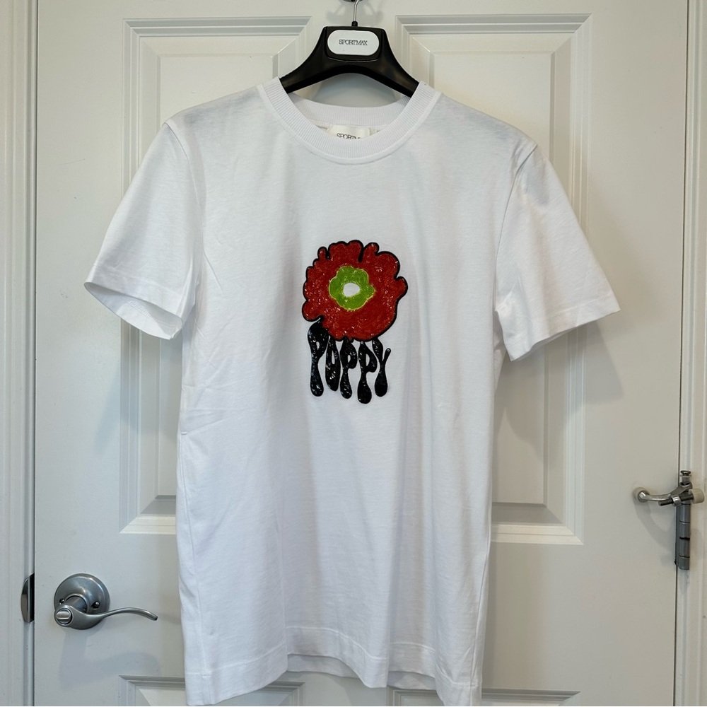 NWT Sportmax Max Mara Sequins Poppy T-Shirt Size: Small Summer